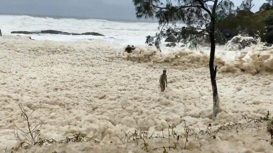 澳大利亚海岸出现咖啡色泡沫海浪<em> 能把人</em>整个淹没