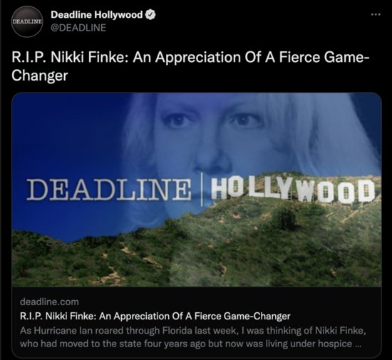好莱坞资深记者芬克去世，她创办了<em>娱乐网站</em>Deadline