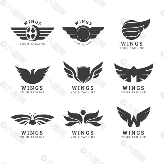 各种双翼翅膀标志logo<em>平面设计素材</em>