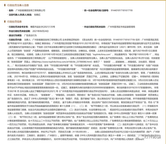 广州肽能基因生物工程有限公司因发布违法广告，被处罚10万元
