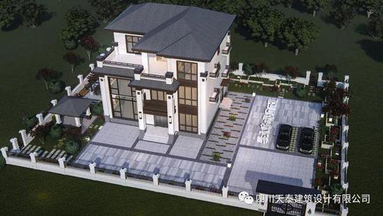 乐山夹江两半层新中式别墅建房设计图，带大露台与挑空客厅设计