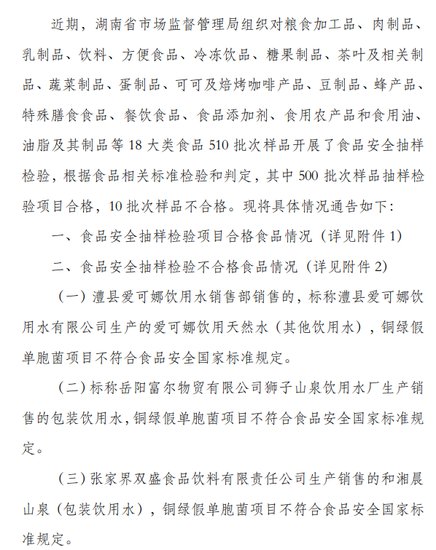 湖南省市场监管局关于510批次食品安全抽样检验情况的通告（...