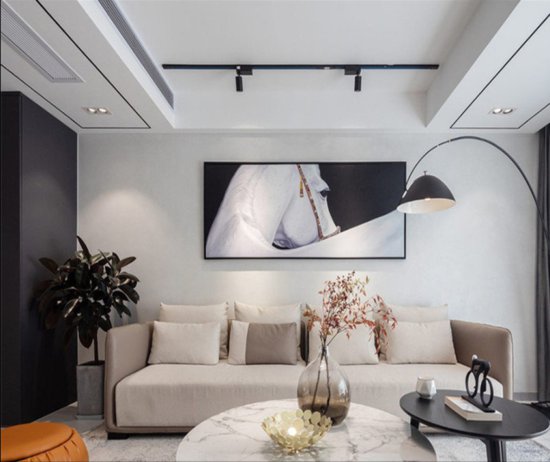 140平现代简约风四居室，简练干净的客厅采用无主灯设计就是...