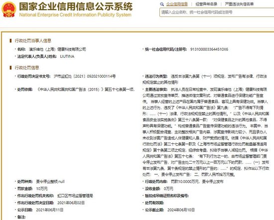 澳乐维他公司上海被罚 屡次发布<em>虚假广告</em>