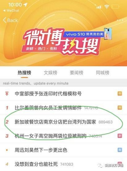 新加坡知名<em>餐饮</em>中国<em>宣传片</em>竟把台湾列为国家，冲上热搜引热议！
