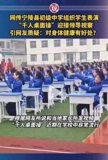 <em>宁陵县初级中学</em>：千人桌面操迎视察 形式主义还是教育盲目追求？