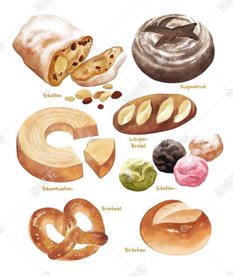 手绘小清新<em>甜品面包</em>糕点主题插画设计图片