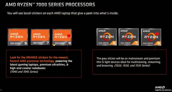 AMD锐龙7000<em>笔记本</em>巧用橙色贴纸，区分Zen4架构产品