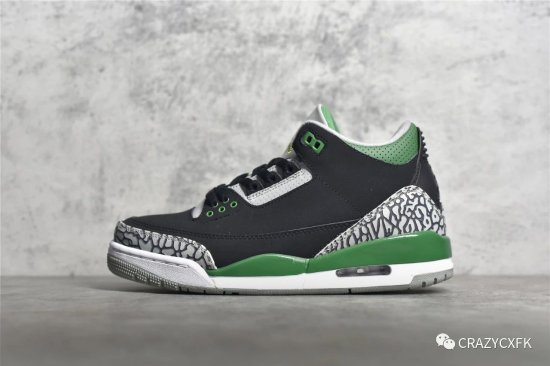 乔丹 Air Jordan 3 黑绿爆裂纹水泥复古篮球鞋