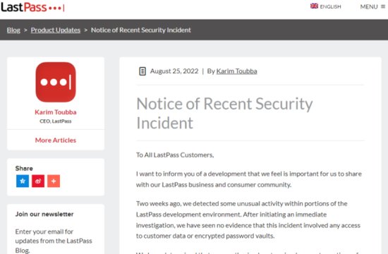LastPass 承认被黑客窃取<em>源码</em>，但未泄露用户数据