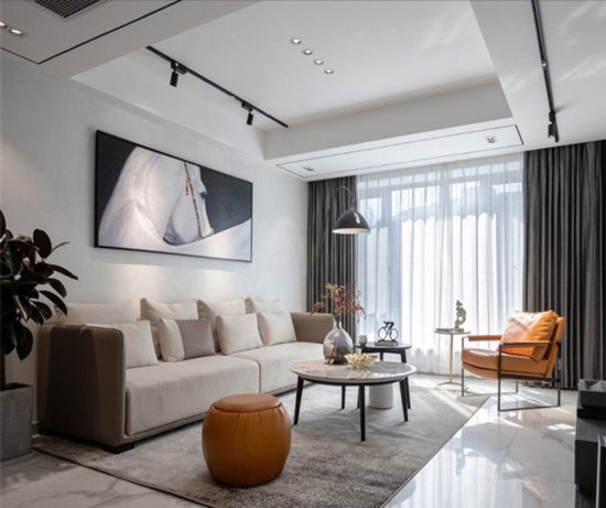 140平现代简约风四居室，简练干净的客厅采用无主灯设计就是...